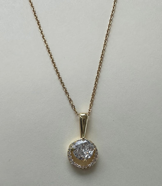 18k Gold Plated Circle and Solitaire Pendant Necklace