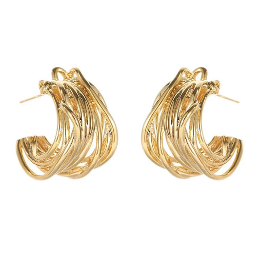 18k Gold Plated Vintage Twist Hoop Stud Earrings