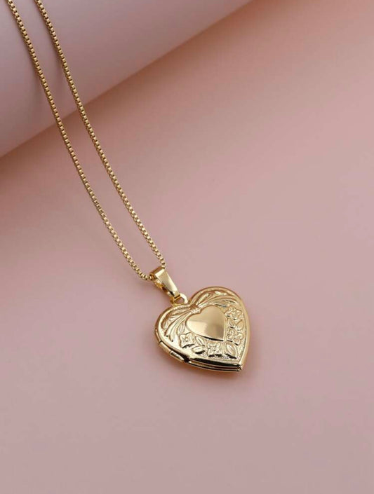 Retro Love Heart Ribbon Photo Locket Pendant Necklace