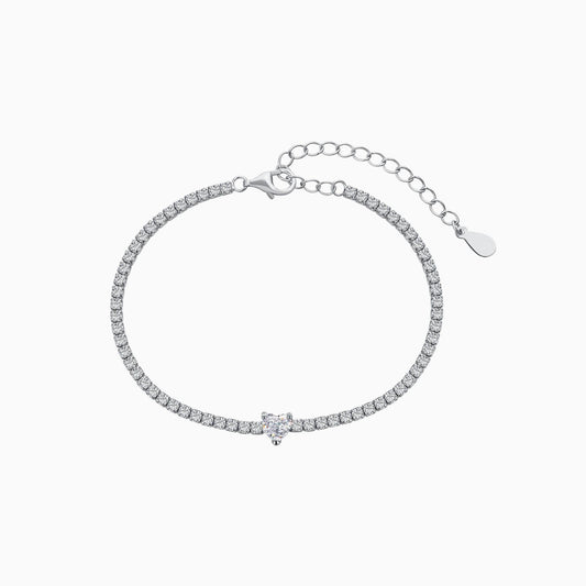 5mm White Heart Shape Stone Tennis Bracelet in Silver