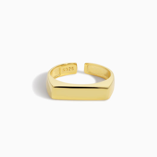 18k Plated Rectangular Signet Adjustable Ring in Gold