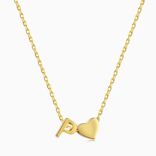 P initial and Heart Necklace in Gold