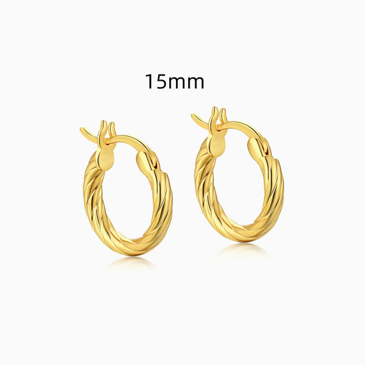 15mm Auger Hoop Earrings in Gold
