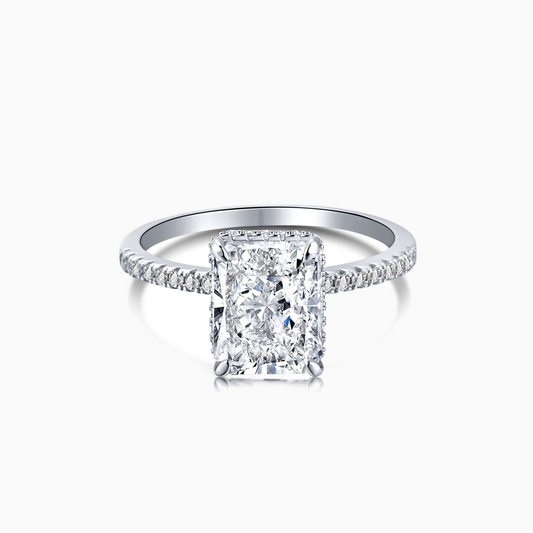 Pavé 8A Crushed Ice Rectangle Radiant Ring with a Pave Band in Silver