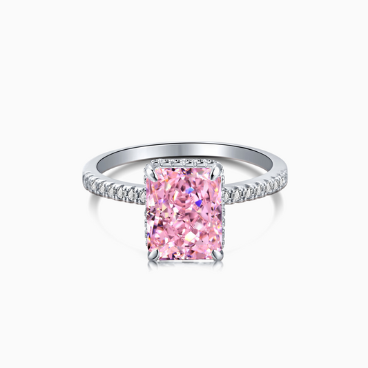 Pavé Rectangle Radiant Ring - Pink Tone