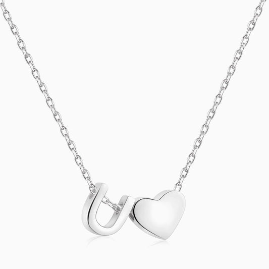 U initial and Heart Necklace in Silver