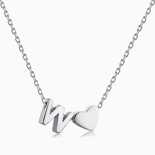 W initial and Heart Necklace in Silver