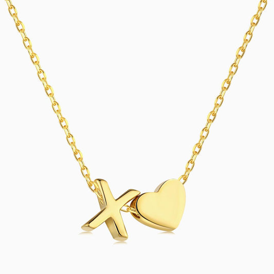 X initial and Heart Necklace in Gold