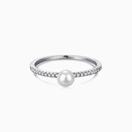 Pavé Diana Shell Pearl Ring in Silver