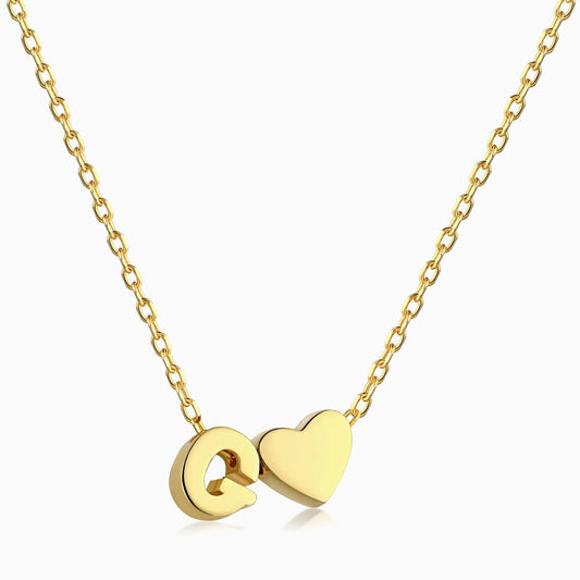 G initial and Heart Necklace in Gold