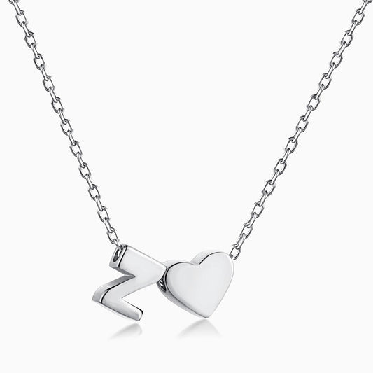 Z initial and Heart Necklace in Silver