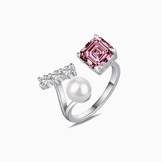 Two Stone Pink Pearl Toi Et Moi Ring in Silver