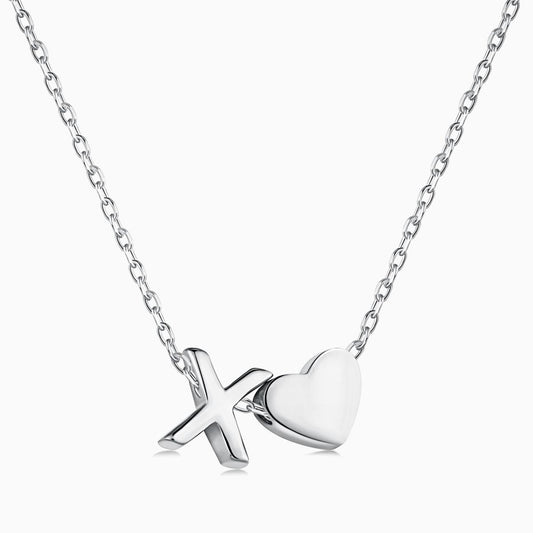 X initial and Heart Necklace in Silver