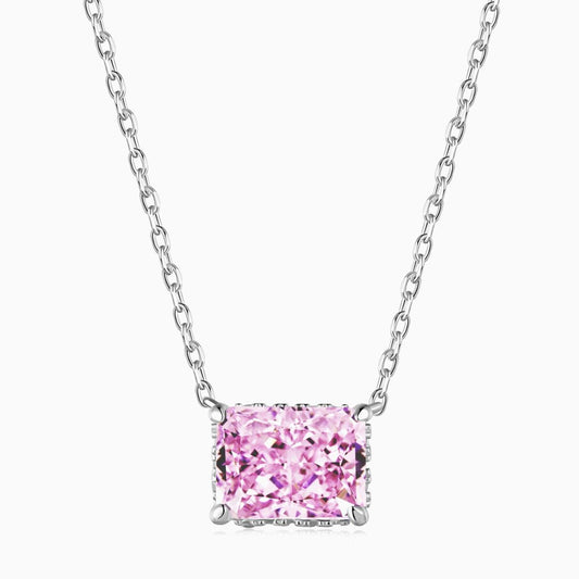 Pink Rectangle Stone Shape Necklace in Silver