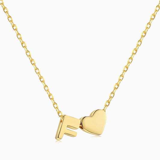 F initial and Heart Necklace in Gold