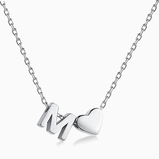 M initial and Heart Necklace in Silver