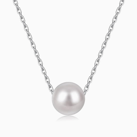 Pearl Ball Stone Chain Necklace in Silver