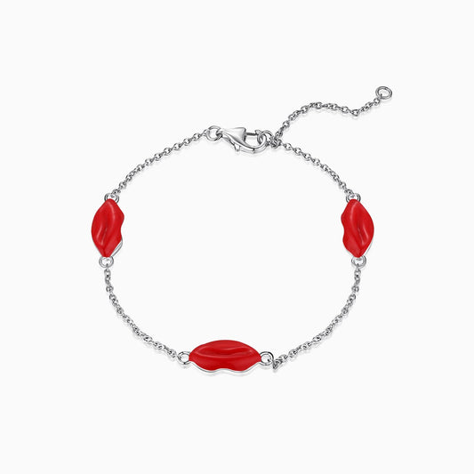 Red Lips Shape Chain Bracelet in Silver