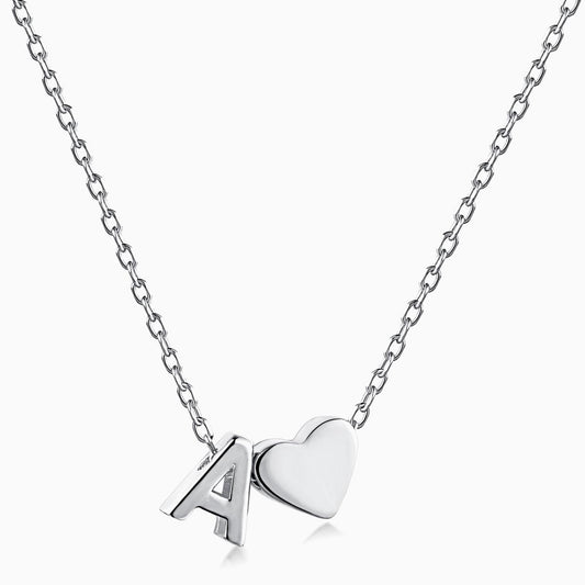 A initial and Heart Necklace in Silver