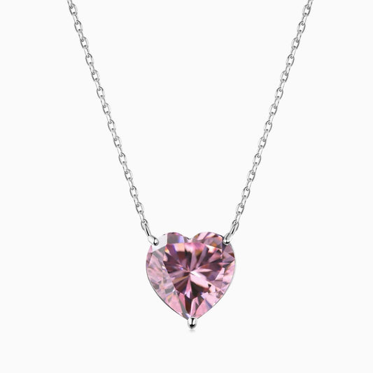 Pink Heart Shape Stone Chain in Silver