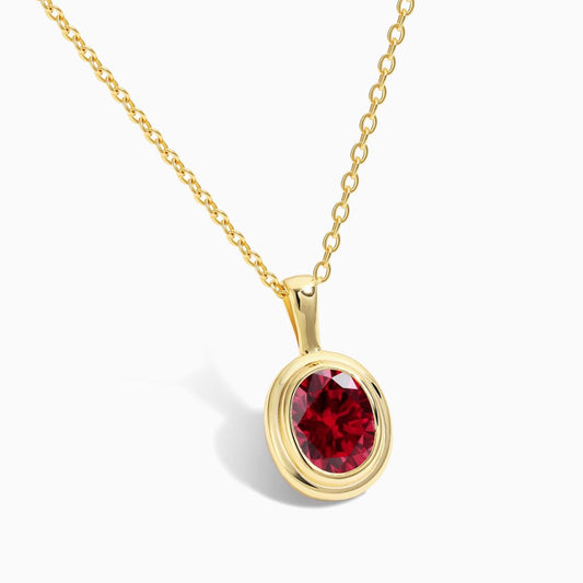 40 cm Red Oval Shape Stone Pendant Necklace in Gold