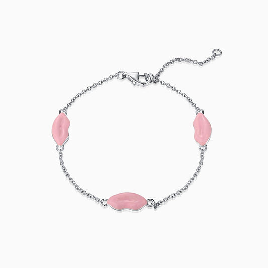 Pink Lips Shape Chain Bracelet in Silver