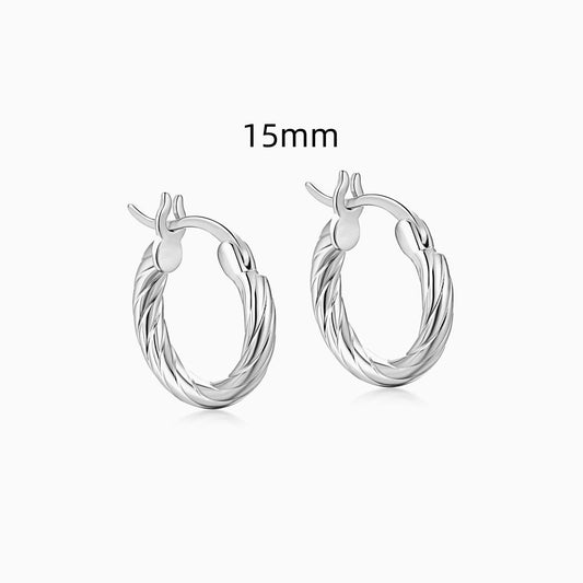 15mm Auger Hoop Earrings in Silver