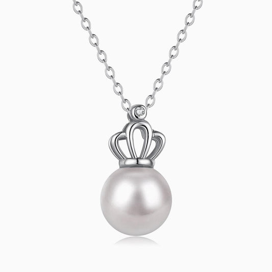 Pearl Ball and Queen Shape Necklace in Silver