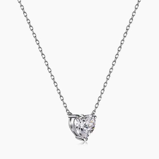 White Heart Stone Shape Chain Necklace in Silver