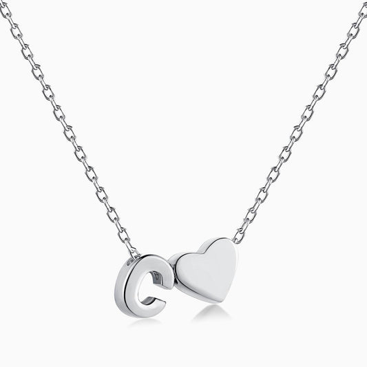 C initial and Heart Necklace in Silver