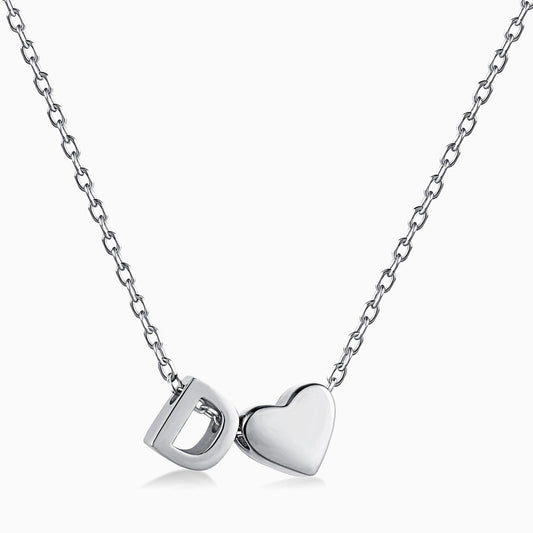 D initial and Heart Necklace in Silver