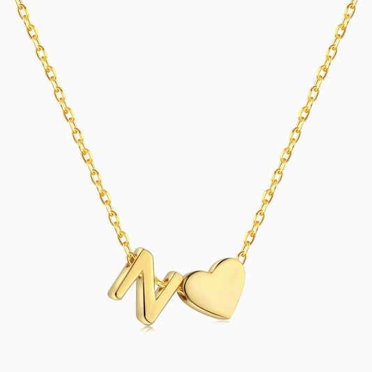 N initial and Heart Necklace in Gold