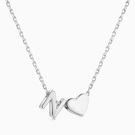 N initial and Heart Necklace in Silver