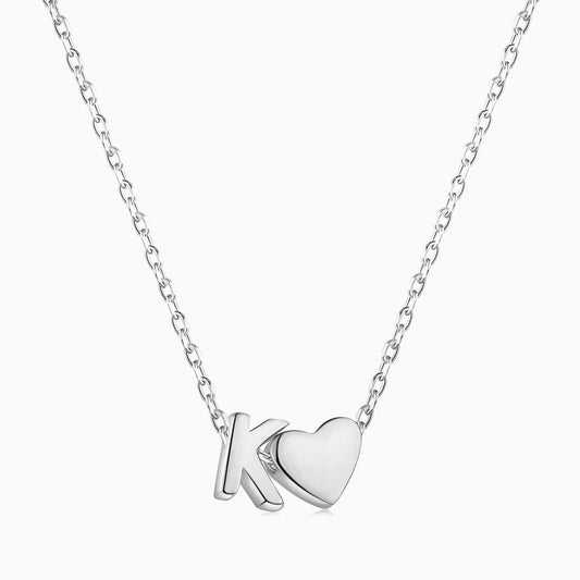 K initial and Heart Necklace in Silver