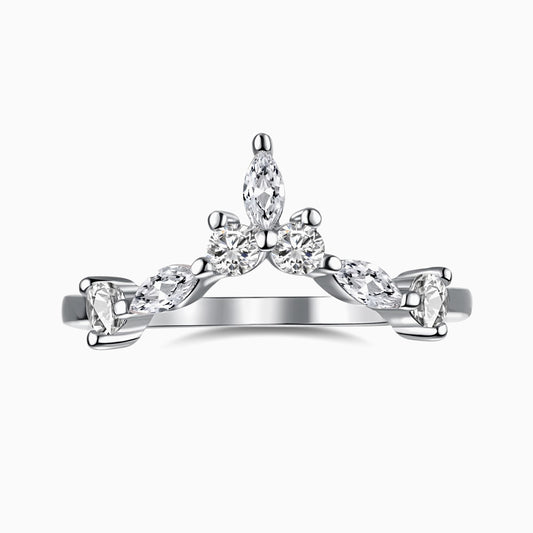 Allure Wishbone Ring with Side Stones in Rhodium Plating