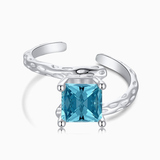 Teal Square Ring with a Sandstone Band in Silver