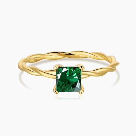 Green Stone Ring with a Twisted Band in Gold
