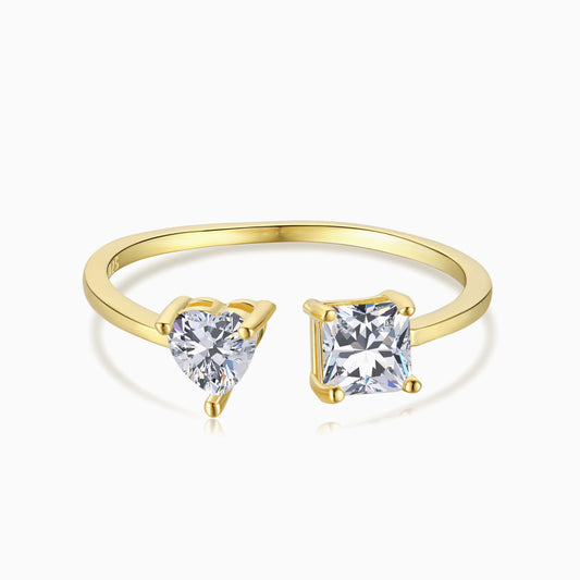 Square and Heart Two Stone Ring in Gold