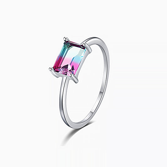 Rainbow Baguette Cut Ring in Silver