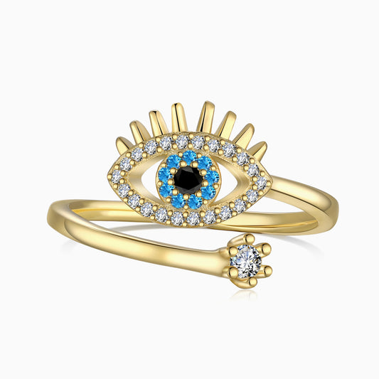 Evil Eye Yellow Gold Plated Ring