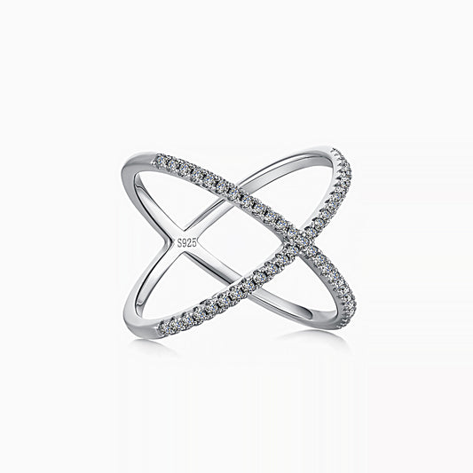 Circle Cross Pave Ring in Silver
