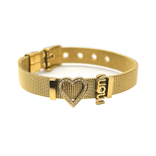 Mom Heart Belt Bracelet in Gold