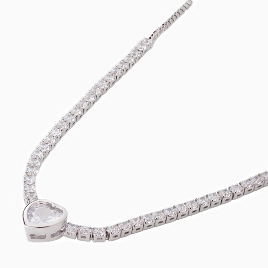 Heart Tennis Necklace in Silver