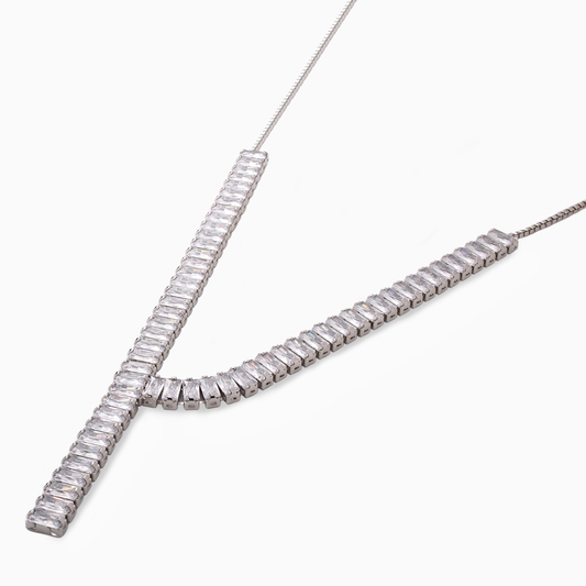 Gia Baguette Tennis Necklace in Silver