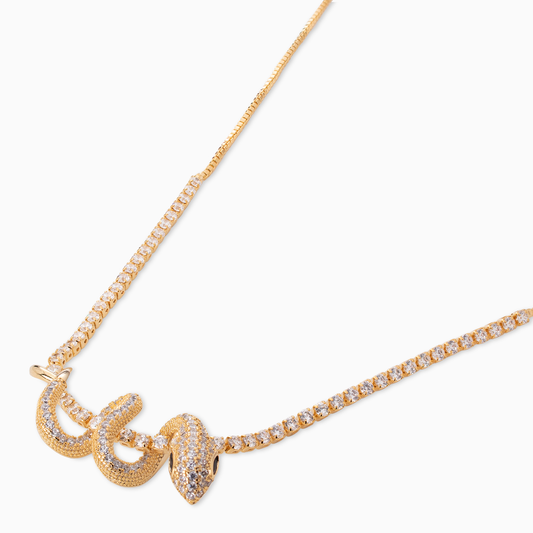 Zelia Snake Pendant Tennis Necklace in Gold