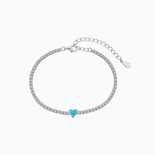 5mm Blue Heart Stone Tennis Bracelet in Silver