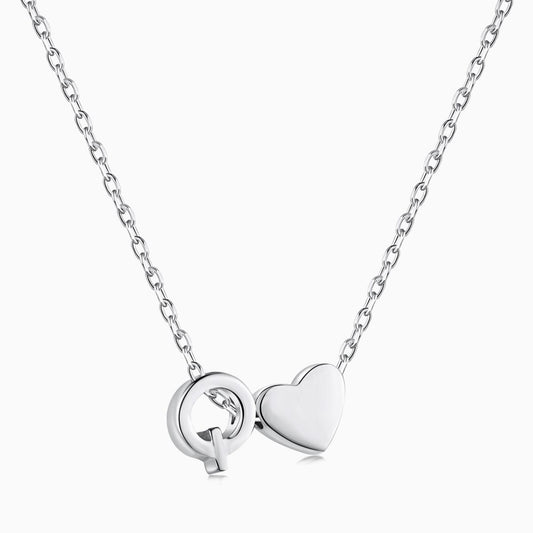 Q initial and Heart Necklace in Silver
