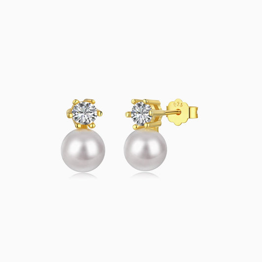 18K Plating Ball Shape Pearl Earrings in Gold