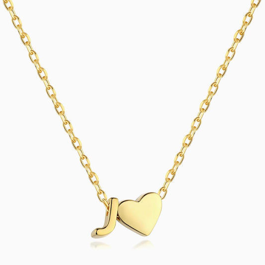 J initial and Heart Necklace in Gold