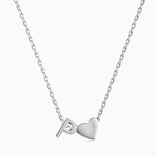 P initial and Heart Necklace in Silver